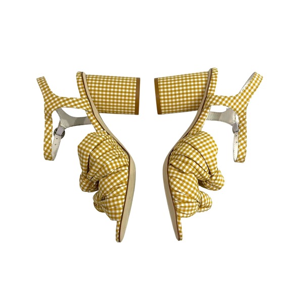 NEW Jeffrey Campbell‎ Anthropologie Gingham plaid knot Block Heel sandals Size 7